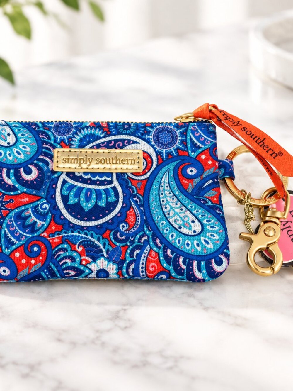 NWT Simply Southern Paisley ID Holder Keychain Wallet – Blue/Red